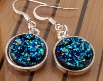 Druzy Boho Earrings, Druzy Blue Earrings, Druzy Pagan Earrings, Druzy Earrings Dangle, Witchy Earrings Dangle, Druzy Stone Earrings