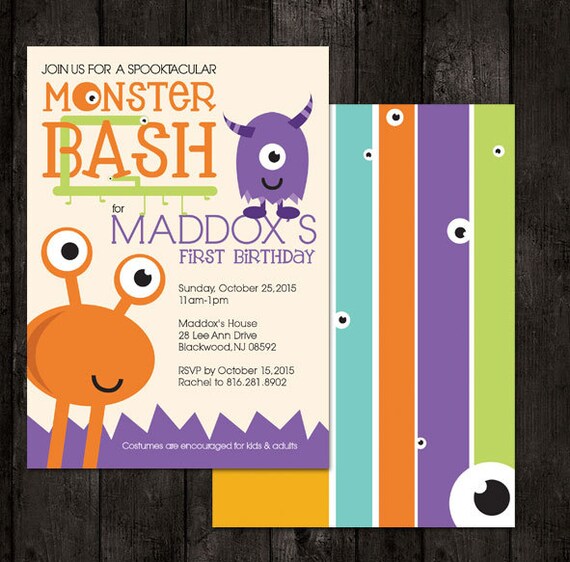 Halloween Invitation - Monster Invitation - Monster 1st Birthday - Monster Party - Cute Monster Invite - Kids Halloween Party - Monster Bash Il_570xn