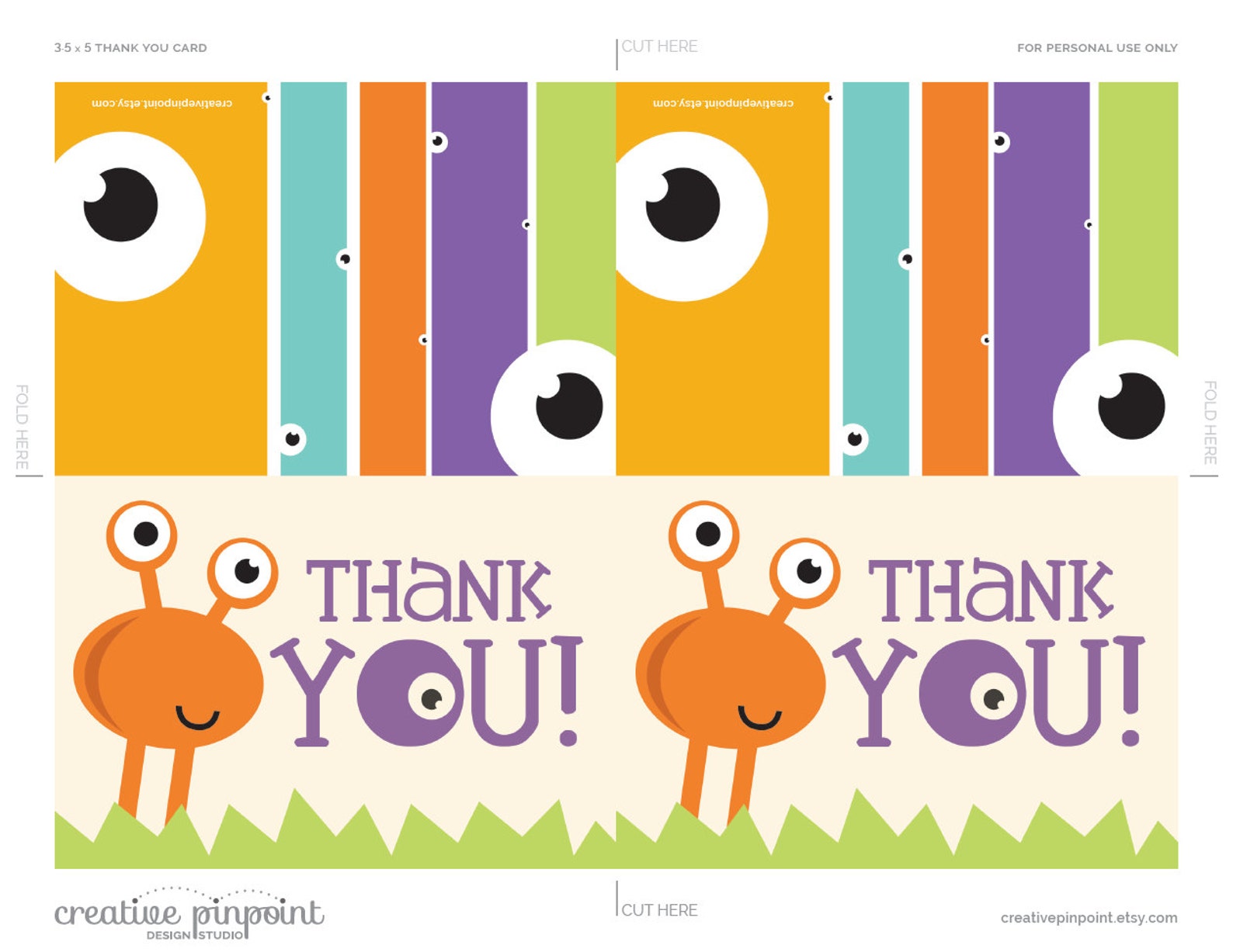 Monster Thank You Card Birthday Thank You Card Monster - Etsy