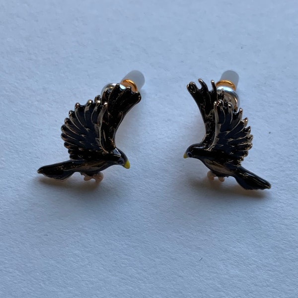 Fable Enamel Black Bird Stud Earrings , cute Woodland birds