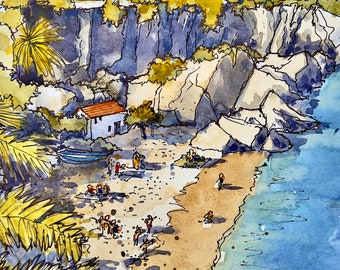 Blick auf den Strand, Nerja, Spanien