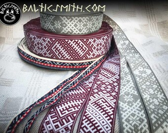 Latvian traditional ornament trim or ribbon Lielvārde (50mm), Auseklis (39mm) and Jumis (19mm)