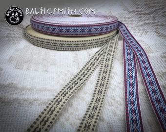 Latvian traditional ornament trim or ribbon "Aka" (well) and "Krupis," (toad) 17mm