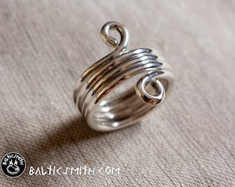 Helical Ring with Open Loop Terminals in sterling silver