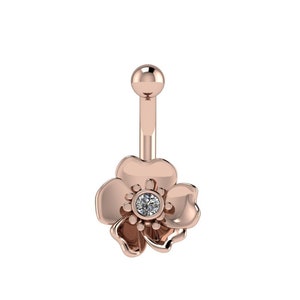 BLOOM : Cherry Blossom Navel Ring | 14k Gold & Diamond Belly Button Ring | Flower Navel Ring