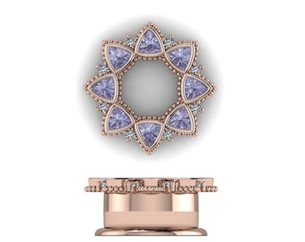 TRILLIUM : Gauged Trillion Tanzanite & Diamond Plugs in your choice of Sterling Silver, 10k, 14k, 18k, 22k, or Platinum | 12mm to 1 inch+