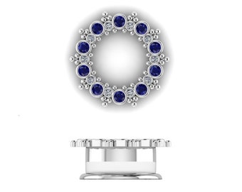 BYZANTINE DREAM : Gauged Sapphire & Diamond Plugs | Your Choice of Sterling, 10k, 14k, 18k, 22k or Platinum | 0G/8mm to 1 in