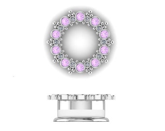 BYZANTINE DREAM : Gauged Lavender Sapphire & Diamond Plugs | Your Choice of Sterling, 10k, 14k, 18k, 22k or Platinum | 0G/8mm to 1 in