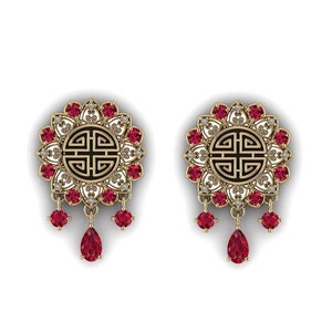 FOUR BLESSINGS : Gauged Ruby & Diamond Plugs | Gauges | Tunnels | Platinum, 10k, 14k, or 18k Gold, or Sterling Silver | 00G/10mm to 1 in