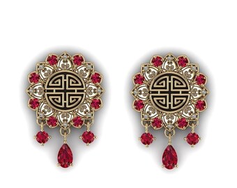 FOUR BLESSINGS : Gauged Ruby & Diamond Plugs | Gauges | Tunnels | Platinum, 10k, 14k, or 18k Gold, or Sterling Silver | 00G/10mm to 1 in