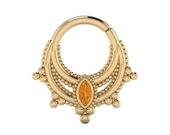 PARVATI : Cerceau citrine sans couture | Anneau septum | Anneau de nez | Anneau d’hélice | Anneau tragus | Castez votre choix entre 14k, 18k ou Platine !