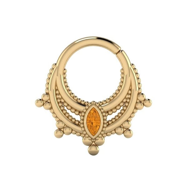 PARVATI : Seamless Citrine Hoop | Septum Ring | Nose Ring | Helix Ring | Tragus Ring  | Cast in your choice of 14k, 18k or Platinum!