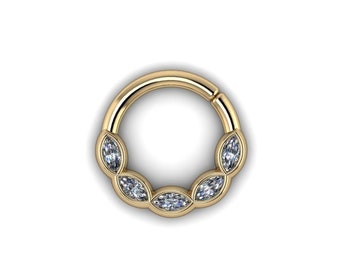 NAVETTE : Seamless Marquise Diamond Hoop | Septum Ring | Nose Ring | Helix Ring | Tragus Ring  | Your choice of 14k, 18k or Platinum