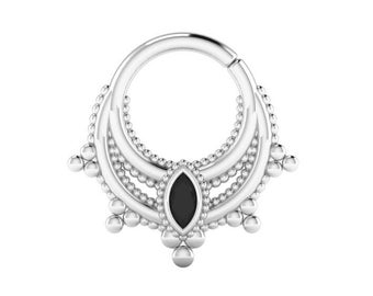 PARVATI : Créole Onyx Noir Sans Couture | Anneau septum | Anneau de nez | Anneau d’hélice | Anneau tragus | Castez votre choix entre 14k, 18k ou Platine !