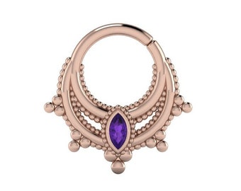 PARVATI : Seamless Amethyst Hoop | Septum Ring | Nose Ring | Helix Ring | Tragus Ring  | Cast in your choice of 14k, 18k or Platinum!