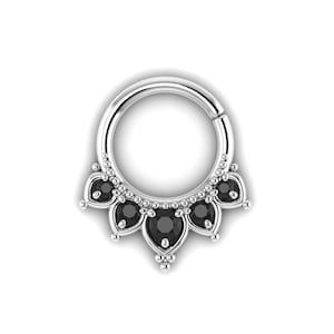 PRIYA : Seamless Ornate Black Diamond Hoop | Septum Ring | Nose Ring | Helix Ring | Tragus Ring  | Your choice of 14k, 18k or Platinum
