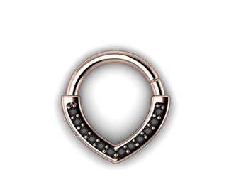 DARK CHEVRON : Seamless Black Diamond Hoop | Septum Ring | Nose Ring | Helix Ring | Tragus Ring  | Cast in your choice of 14k, 18k or Plat