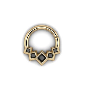 FRACTAL : Seamless Geometric Black Diamond Hoop | Septum Ring | Nose Ring | Helix Ring | Tragus Ring  | Your choice of 14k, 18k or Platinum
