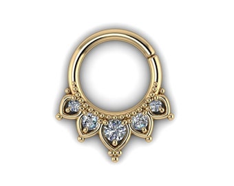 PRIYA : Seamless Ornate Diamond Hoop | Septum Ring | Nose Ring | Helix Ring | Tragus Ring  | Your choice of 14k, 18k or Platinum