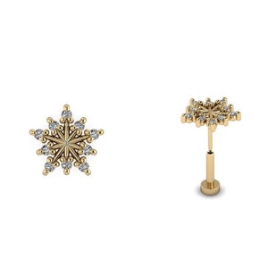 ANDROMEDA : Press & Fit Body Diamond Jewelry Stud Push Pin Flat Back Stud Starburst Stud 14k White, Rose or Yellow with Diamond image 1