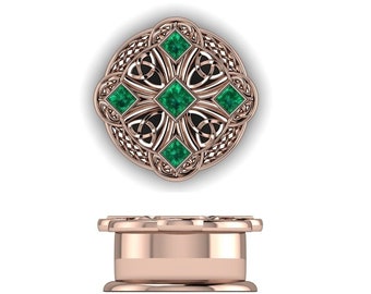 TRINITY KNOT : Celtic Knot Emerald Gauges | Gauged Emerald Plugs | Sterling Silver, 10K, 14k, 18k 22k Gold, or Plat | 0G/8mm to 1 inch+