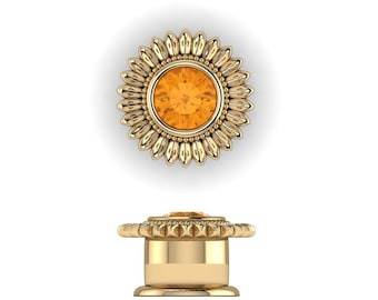 SUNNY CITRINE : Sunflower Gauges | Sunburst Gemstone Plugs | Sterling Silver, 10K, 14k, 18k 22k Gold, or Plat | 6G/4mm to 1/2 inch+