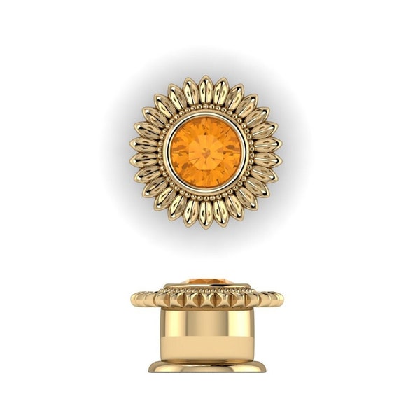 SUNNY CITRINE : Sunflower Gauges | Sunburst Gemstone Plugs | Sterling Silver, 10K, 14k, 18k 22k Gold, or Plat | 6G/4mm to 1/2 inch+