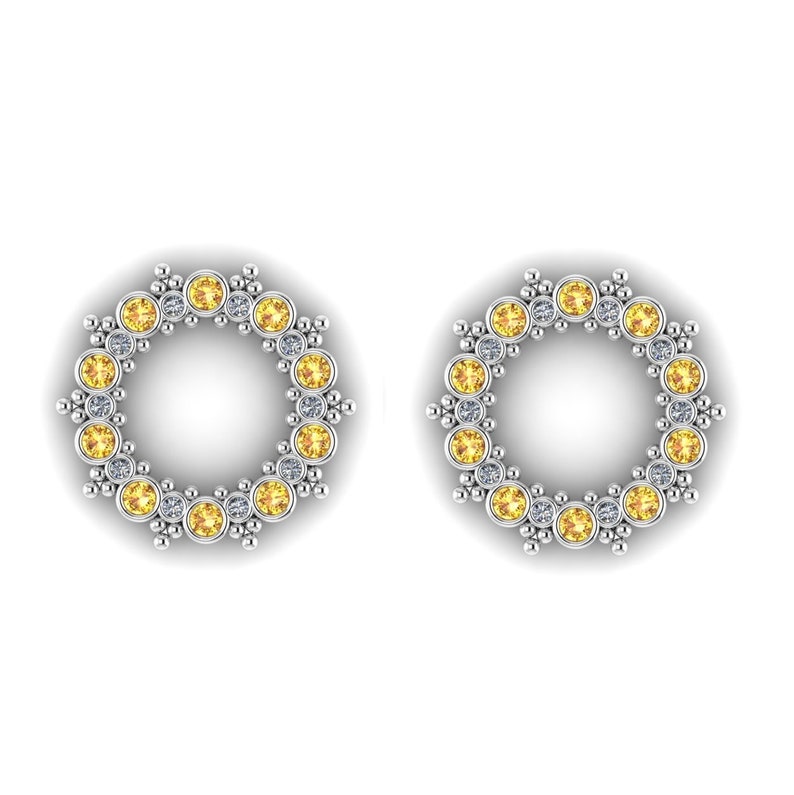 BYZANTINE DREAM : Gauged Yellow Sapphire & Diamond Plugs Your Choice of Sterling, 10k, 14k, 18k, 22k or Platinum 0G/8mm to 1 in image 2