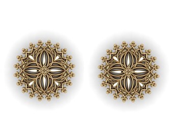 MANDALA : Gauged Mandala Plugs | Quatrefoil Gauges | Sterling Silver, 10K, 14k, 18k Gold, or Plat | 00G/10mm to 1 inch+