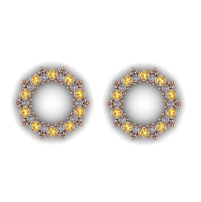 BYZANTINE DREAM : Gauged Yellow Sapphire & Diamond Plugs Your Choice of Sterling, 10k, 14k, 18k, 22k or Platinum 0G/8mm to 1 in image 3