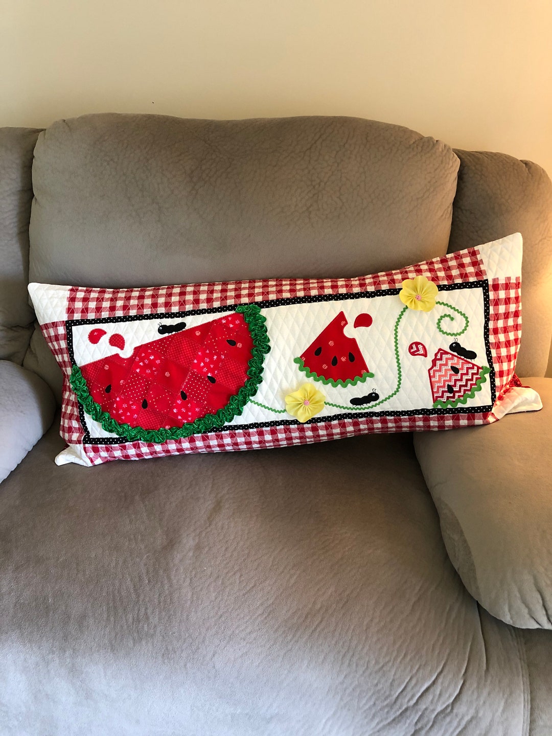 Handmade Watermelon Bench Pillow Cover: Summer Decor (16x38) - Etsy