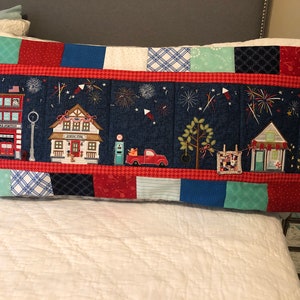Handmade bench pillow, decor pillow cover, custom made pillow cover, Main Street bench pillow cover, Kimberbell design pillow cover