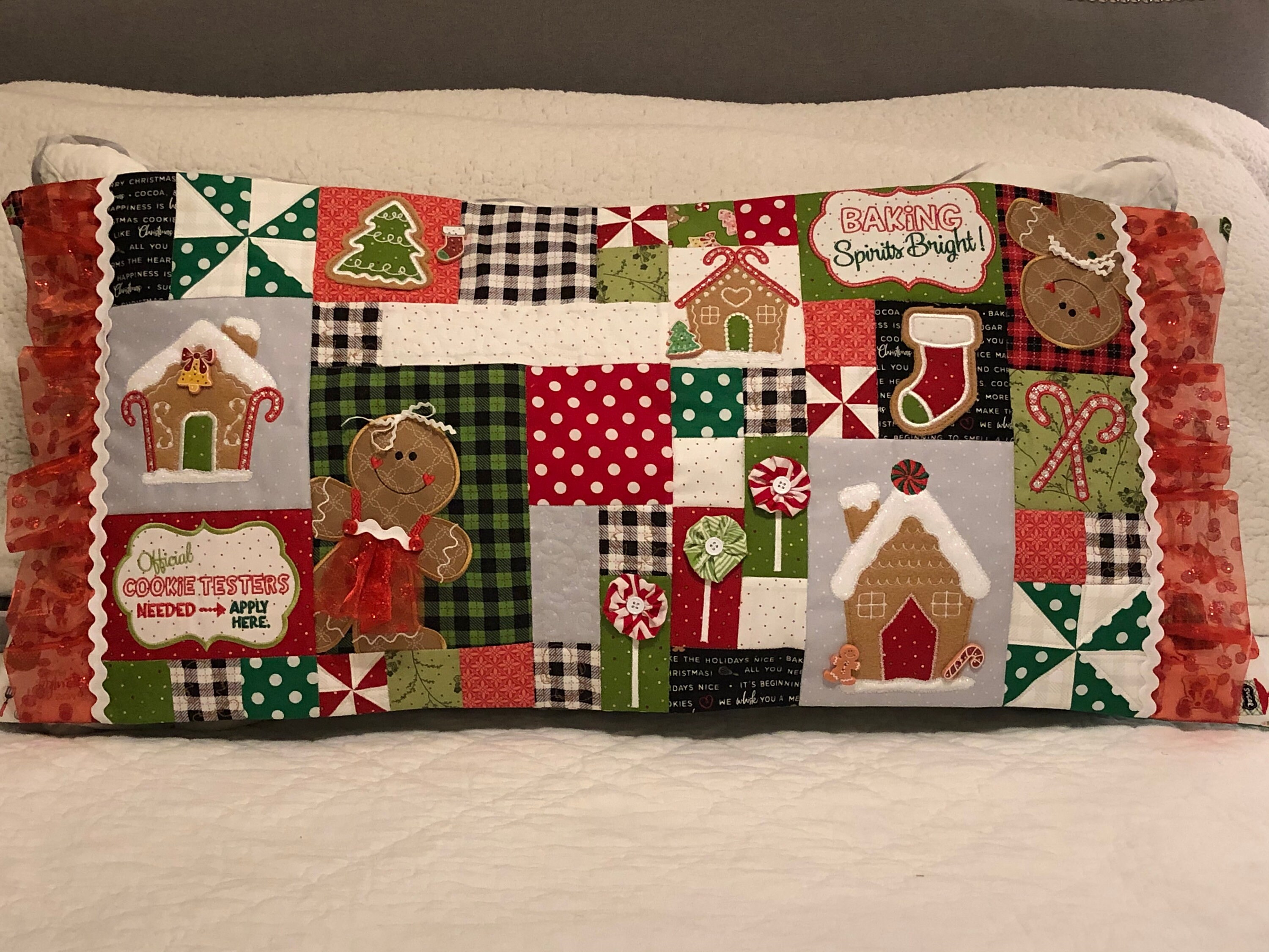 Ginger's Kitchen Bench Pillow Cover, Christmas Bench Pillow Cover, Gingerbread Decor