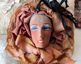Antique box boudoir doll head flapper girl