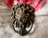 Vintage lion door knocker small antique animal head metal brass door handle pull hardware ornate gothic decor