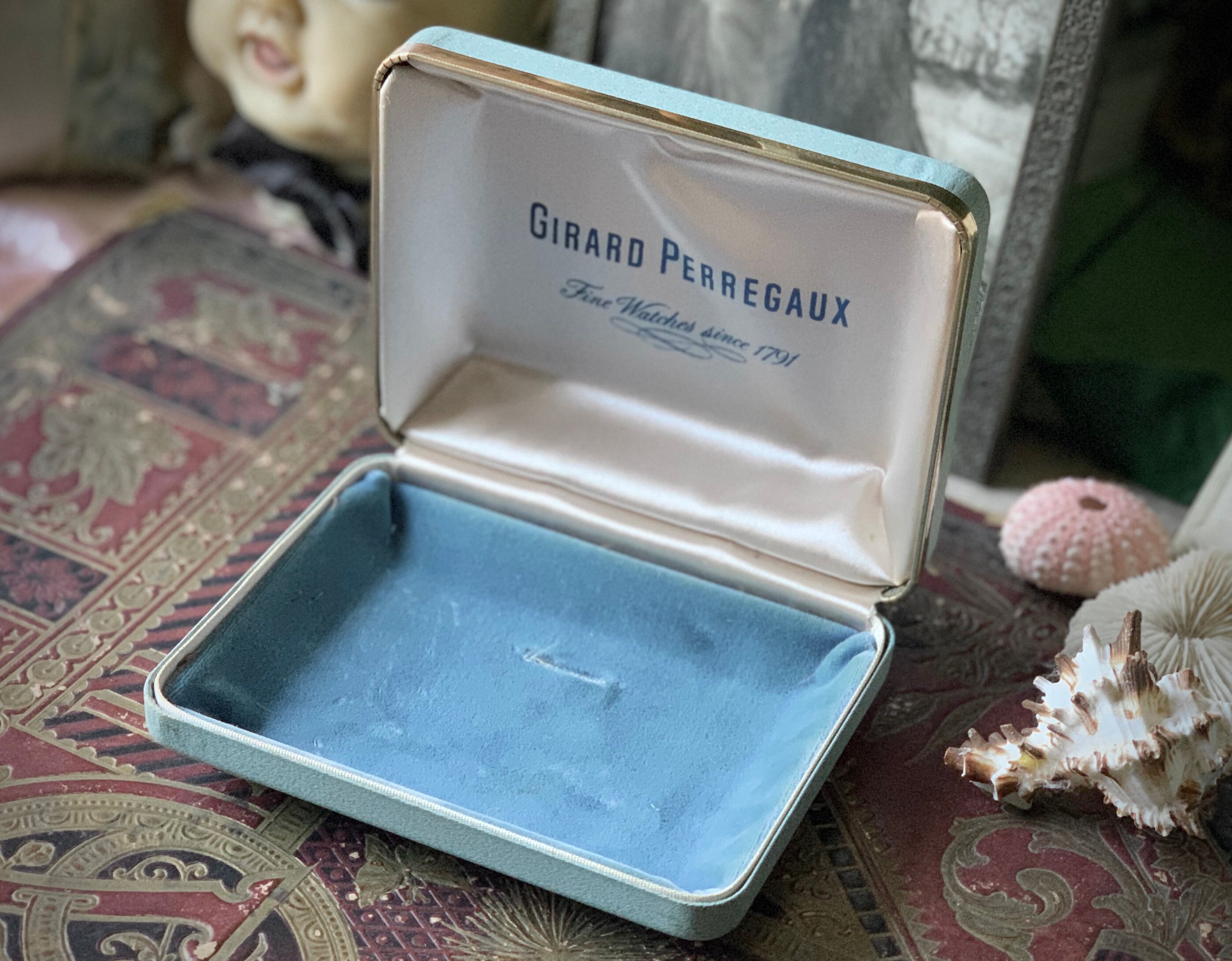 Vintage Shabby Girard Perregaux Watch Box Empty Blue Velvet Lined