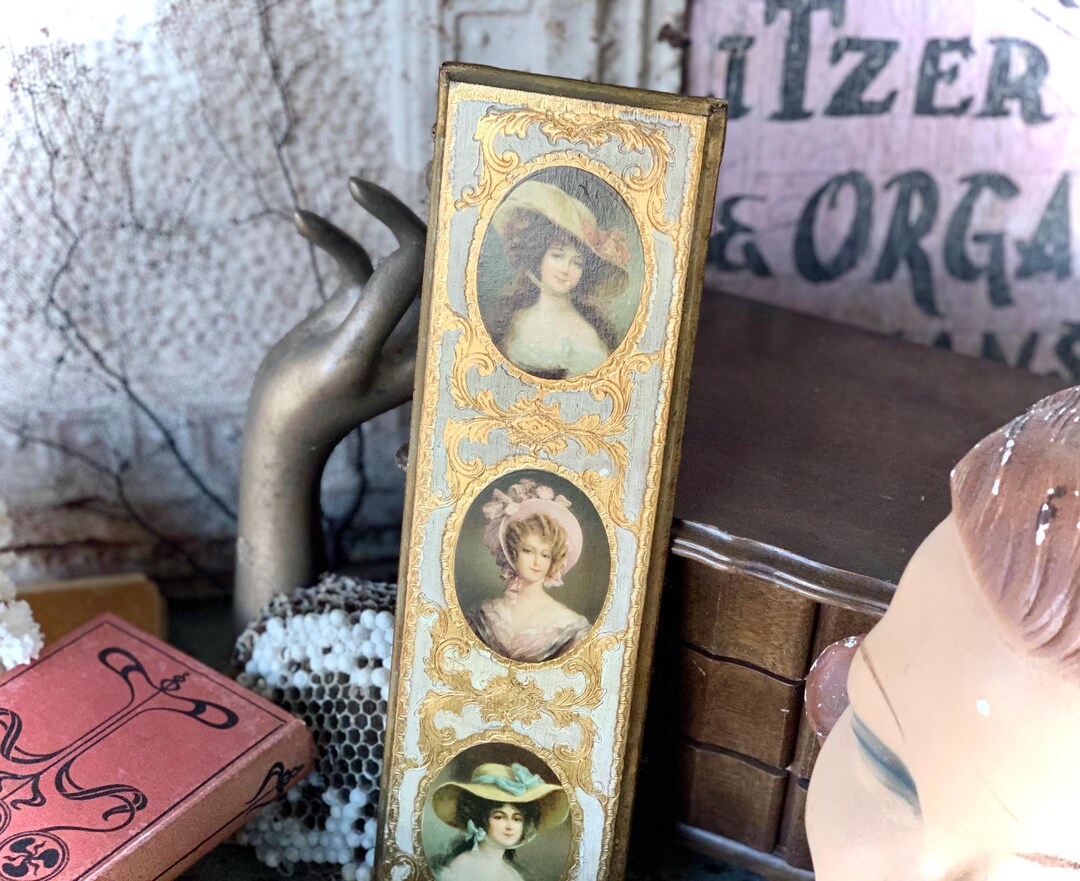 Vintage Florentine Wall Plaque Gold Wood Ladies Print Small Italian ...