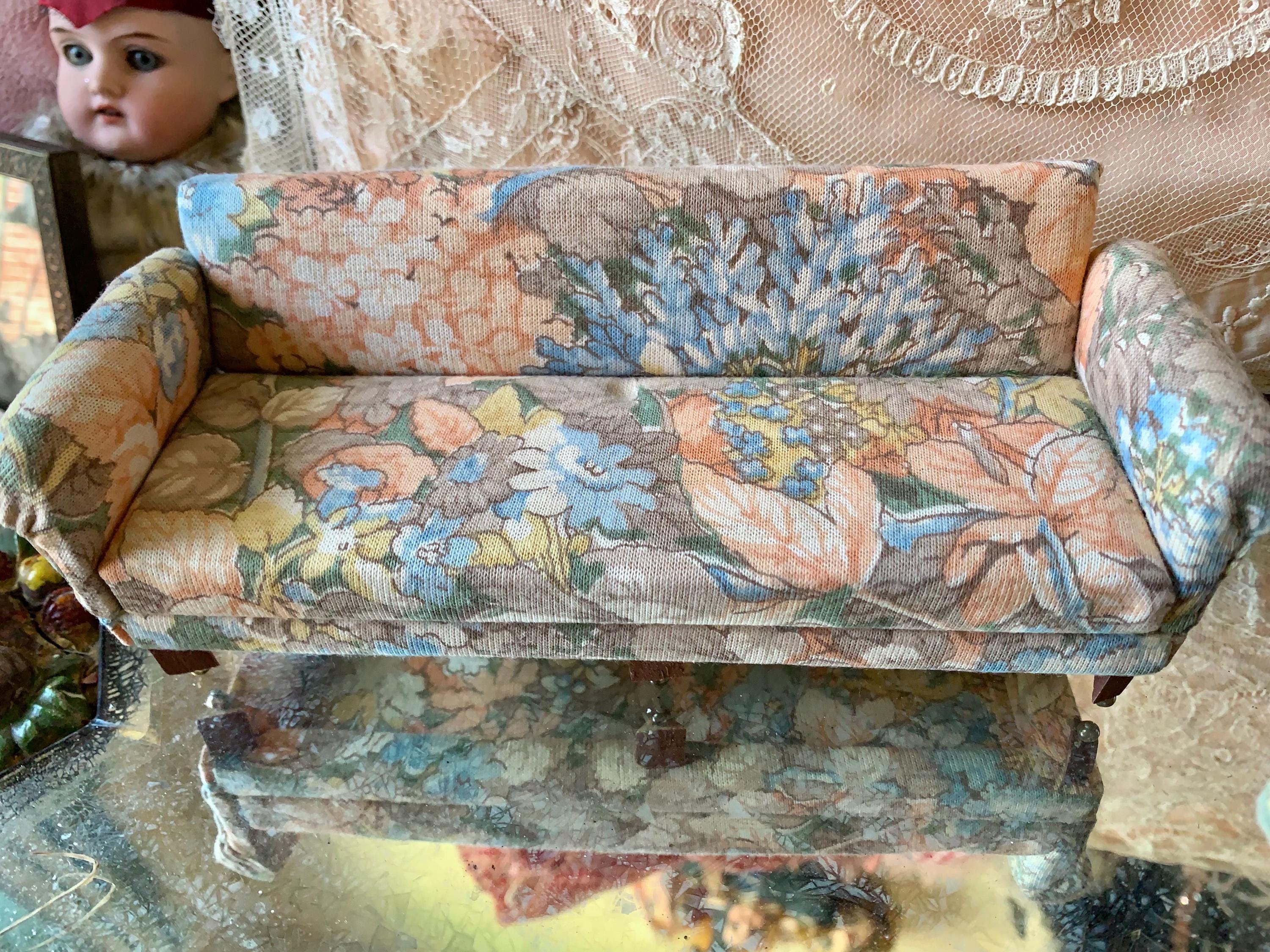 * vintage miniature ❀ 菜の花色の可愛い花柄 ソファ set Vintage Miniature Dollhouse Furniture Set Retro Mini Floral