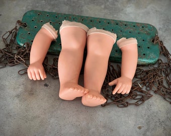 Vintage plastic doll limbs salvaged large doll arms and legs parts creepy display prop