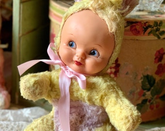 Vintage rubber face bunny girl doll small retro Ideal stuffed baby rabbit