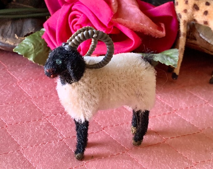 Vintage Miniature Goat Wagner West Germany Mini Flocked Sheep Mohair Figurine Tiny Toy Animal 2.