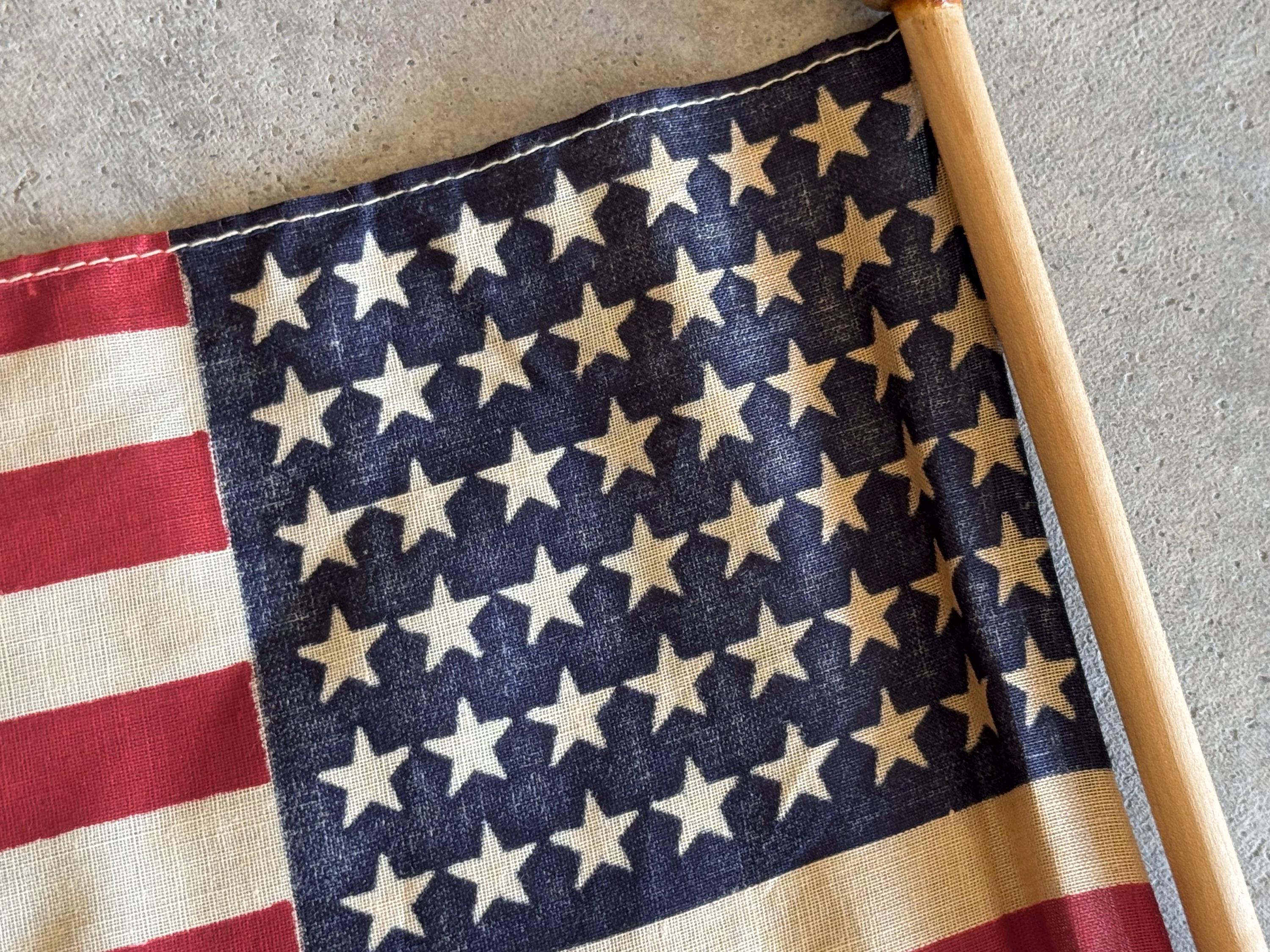 Vintage 48 Star American Flag on Wood Stick - Miniature Parade