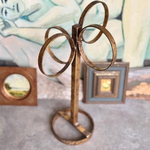 Vintage gold towel ring holder stand mid century metal display stand