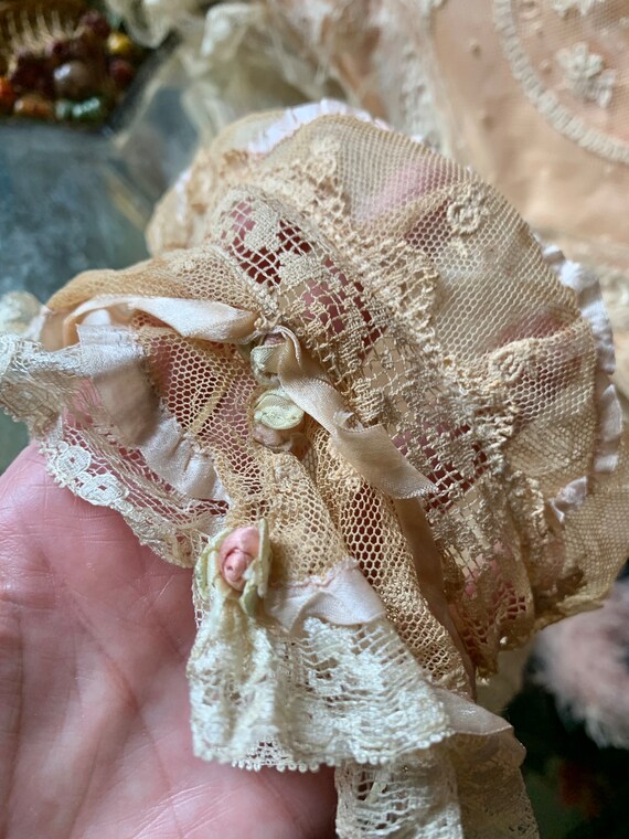 Antique ace and silk ribbon bed cap old flapper n… - image 6