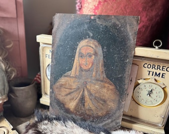 Antique Retablo Madonna Painting religious Folk Art