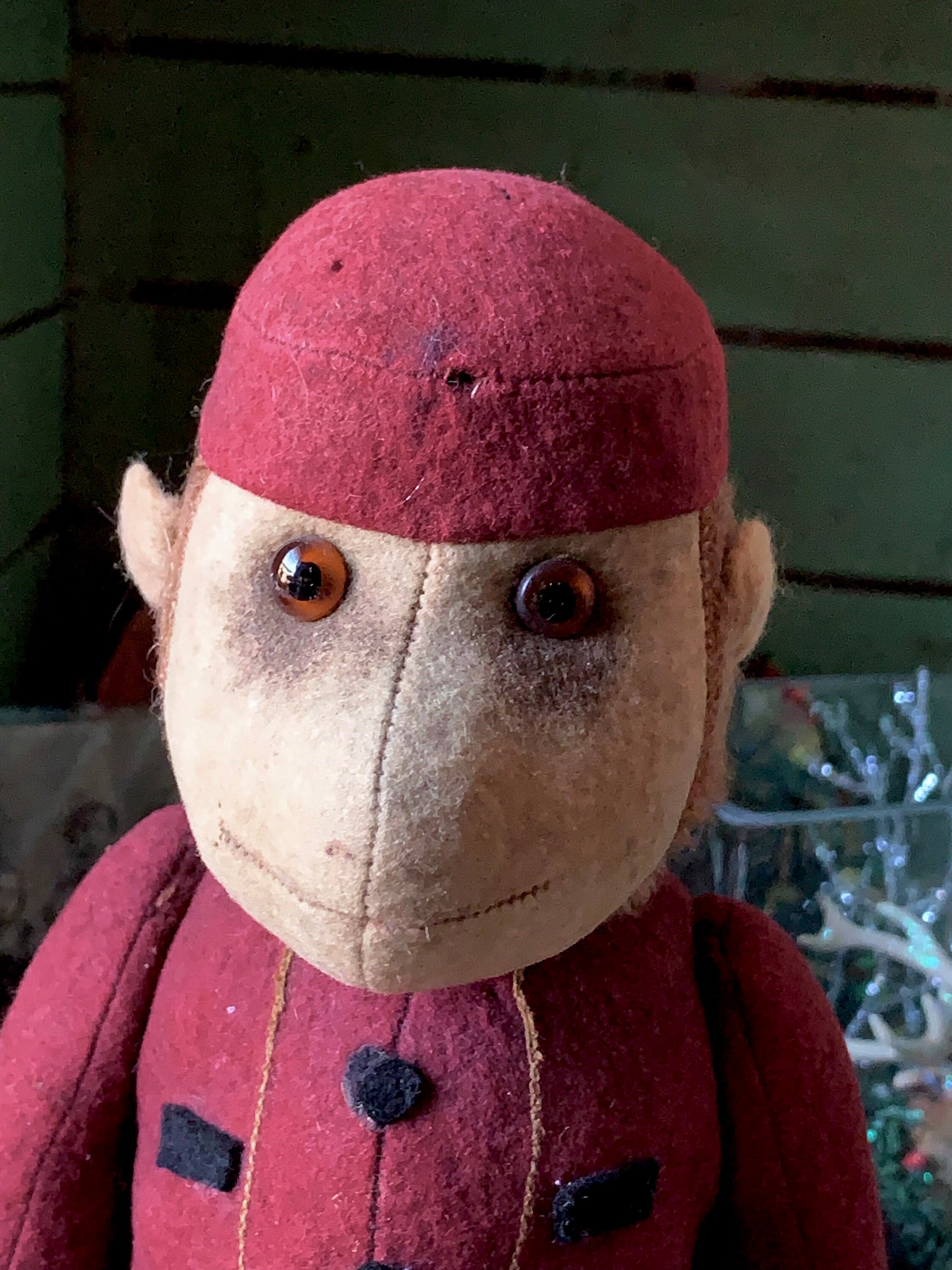 Vintage Stuffed Toy Monkey Bellhop Yes No Bell Boy Mohair Chimp