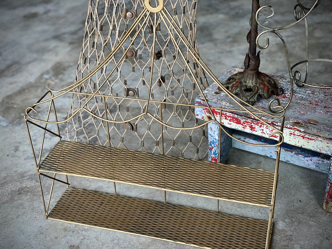 Vintage Metal Wall Shelf Small Mid Century Retro Gold Wire Etsy
