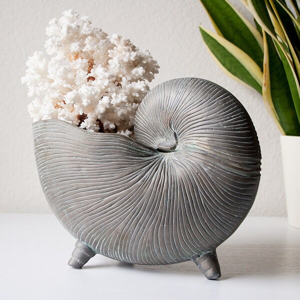 Vintage brass shell planter nautilus seashell flower pot