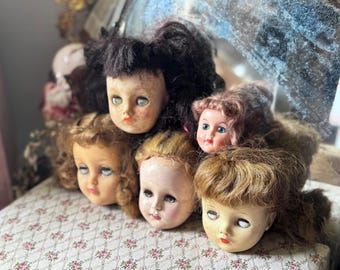 Vintage lot doll heads scary dirty salvaged doll parts rubber plastic horror Halloween prop decorations