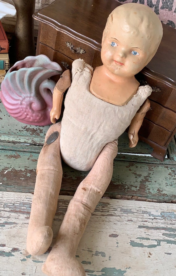 Antique Baby Doll Old Composition Head Doll Cracked Busted